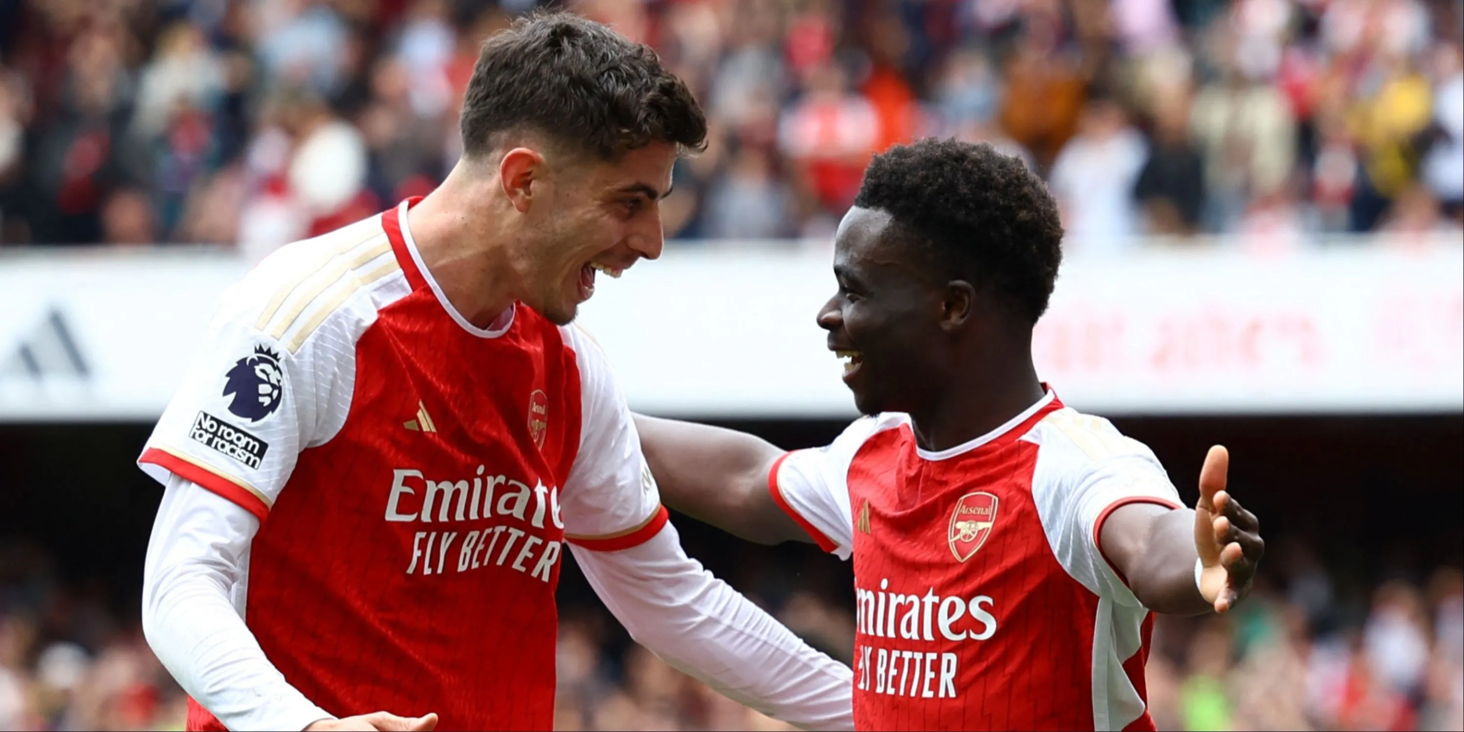 Kai Havertz và Bukayo Saka cùng nhau ăn mừng bàn thắng của Arsenal